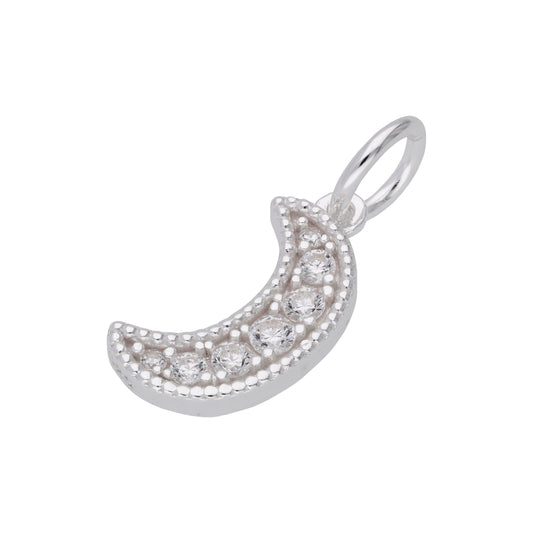 Sterling Silver CZ Crystal Encrusted Crescent Moon Charm