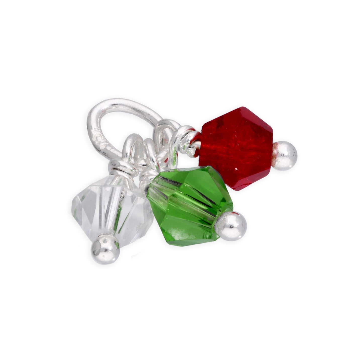 Sterling Silver Triple Multi Coloured CZ Crystal Bead Charm