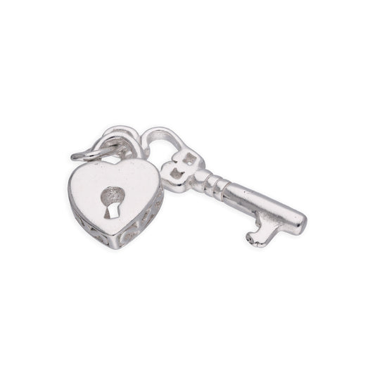 Small Sterling Silver Heart Padlock Key Charm