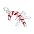 Sterling Silver Candy Cane Bow Red Enamel Charm