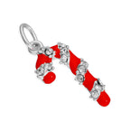 Sterling Silver Candy Cane Clear CZ Red Enamel Charm