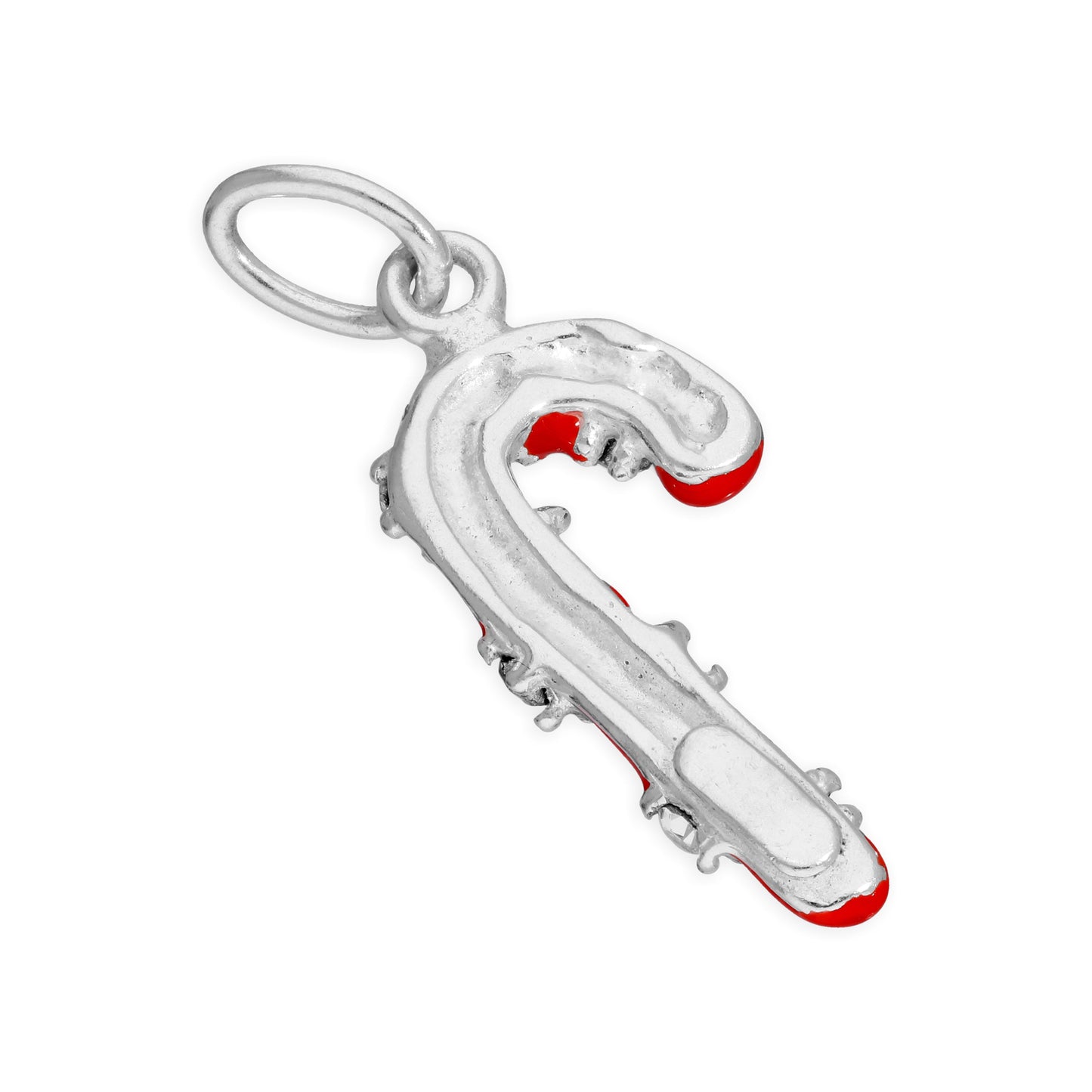 Sterling Silver Candy Cane Clear CZ Red Enamel Charm