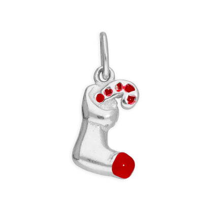 Sterling Silver Christmas Stocking & Candy Cane Charm