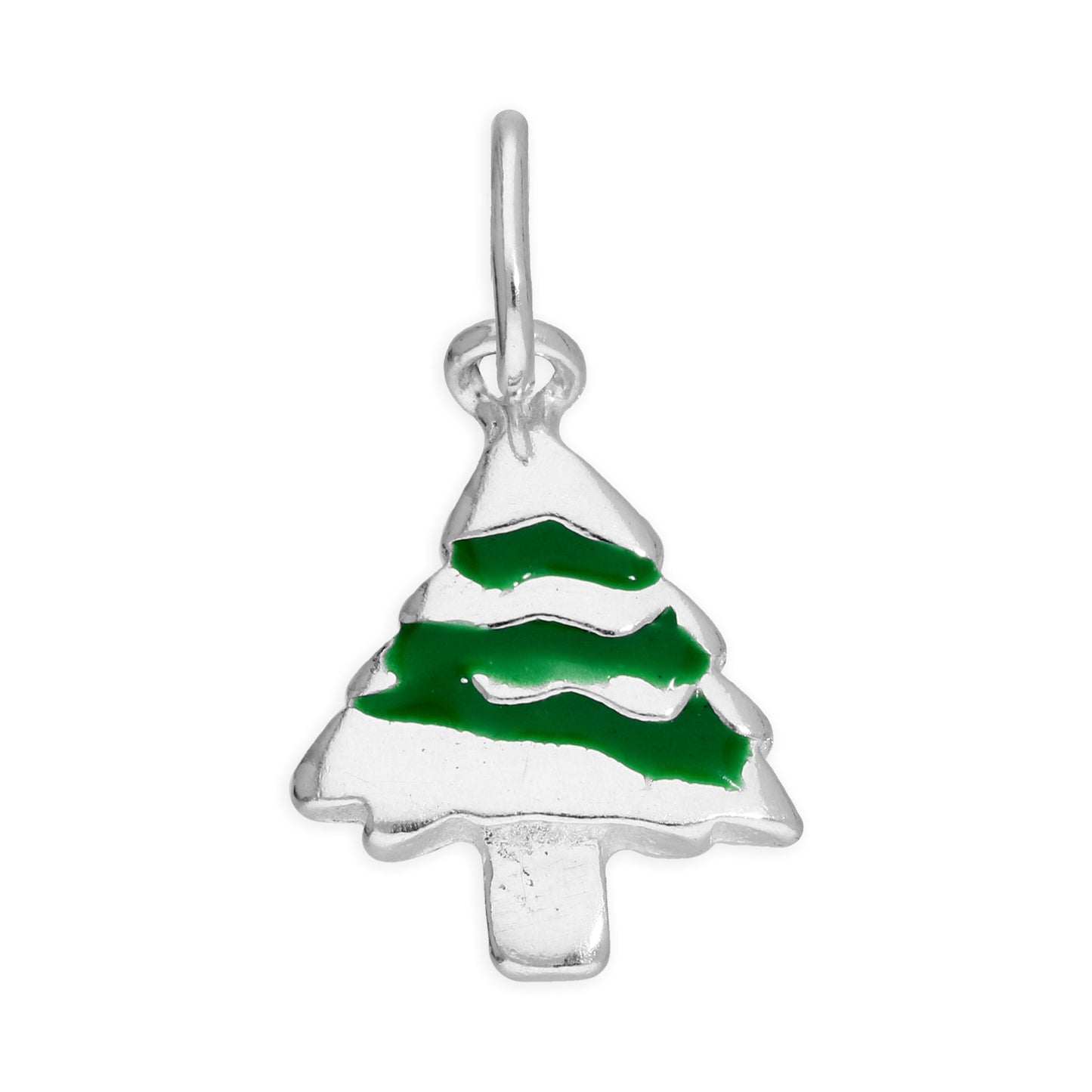 Sterling Silver Christmas Tree Green Enamel Charm