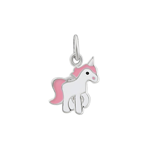 Sterling Silver Unicorn Pink & White Enamel Charm
