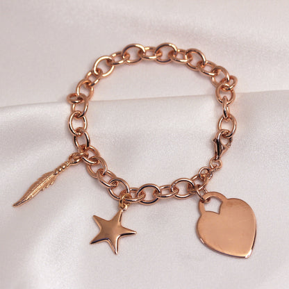 Rose Gold Plated Sterling Silver Engravable Heart Charm Bracelet