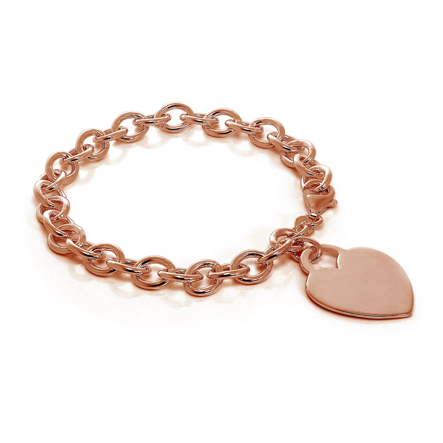 Rose Gold Plated Sterling Silver Engravable Heart Charm Bracelet