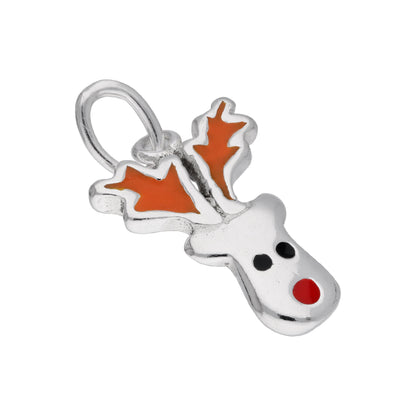 Sterling Silver Red Nose Reindeer Enamel Charm