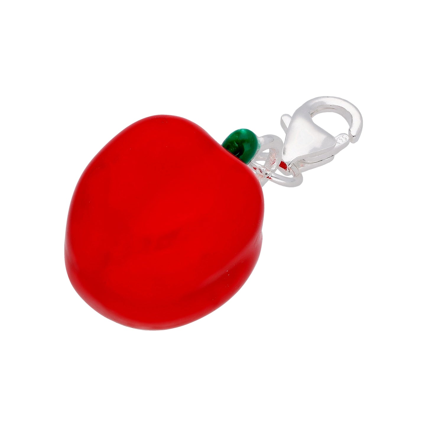 Large Sterling Silver Red Enamel Apple Clip on Charm