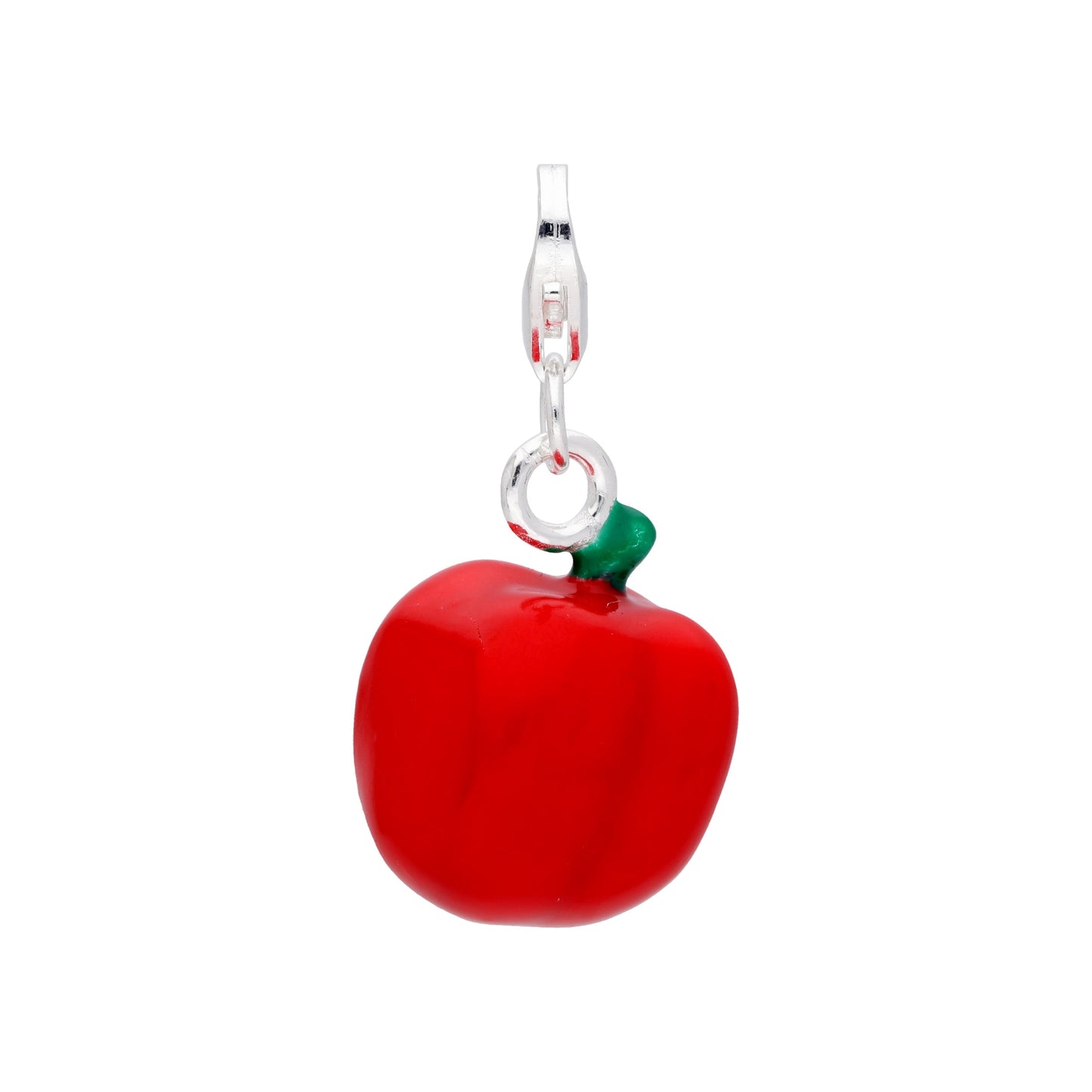 Large Sterling Silver Red Enamel Apple Clip on Charm