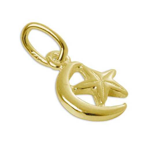 Gold Plated Tiny Sterling Silver Crescent Moon & Star Charm