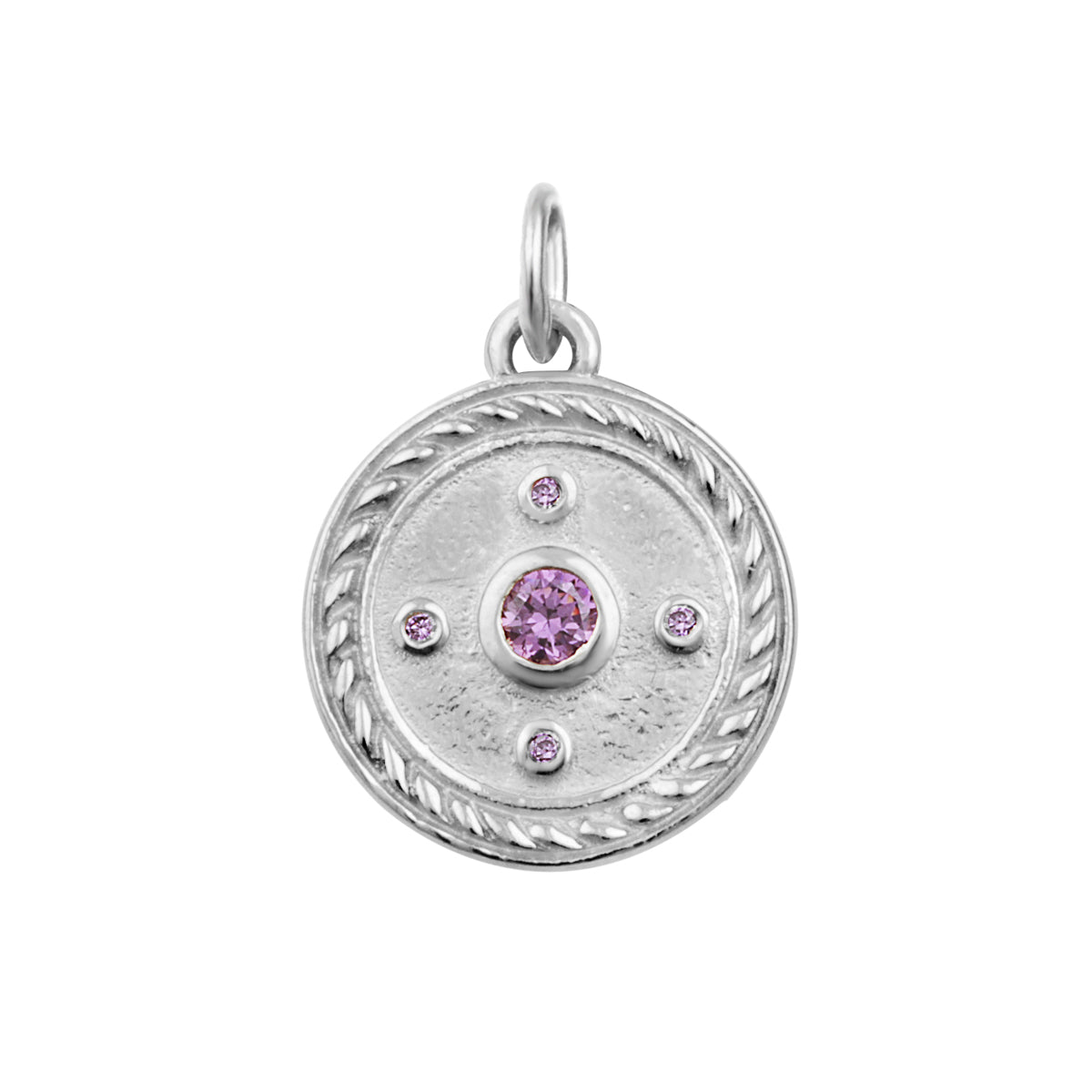 Sterling Silver Amethyst CZ Rope Medallion Charm