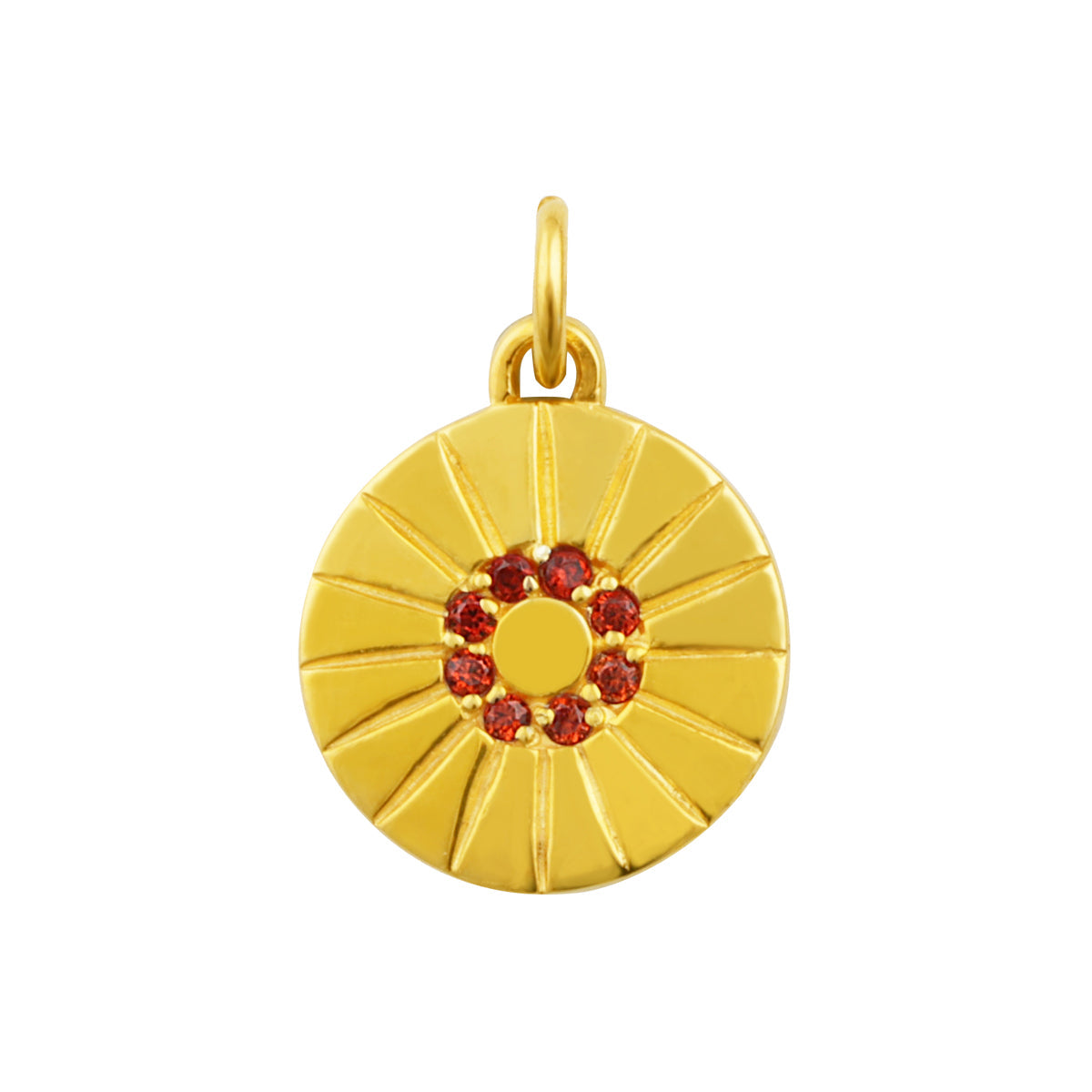 Gold Plated Sterling Silver Garnet CZ Sun Medallion Charm