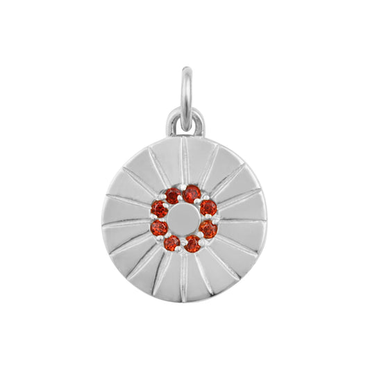 Sterling Silver Garnet CZ Sun Medallion Charm