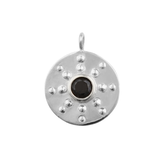 Sterling Silver Black CZ Disc Medallion Charm