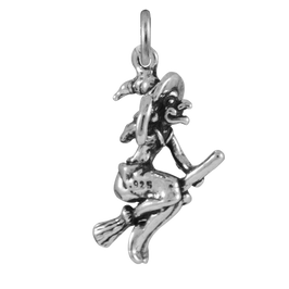 Sterling Silver Witch On Broomstick Charm