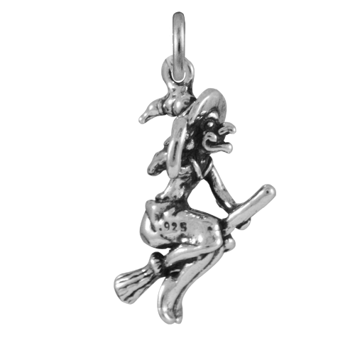 Sterling Silver Witch On Broomstick Charm