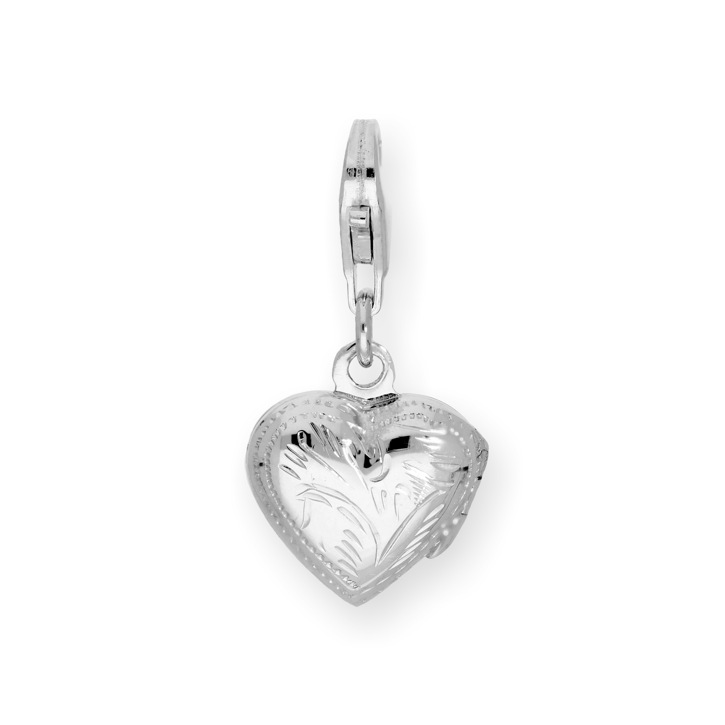 Sterling Silver Engraved Heart Locket Clip On Charm