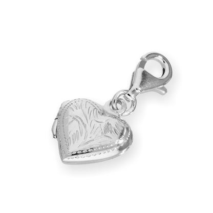 Sterling Silver Engraved Heart Locket Clip On Charm