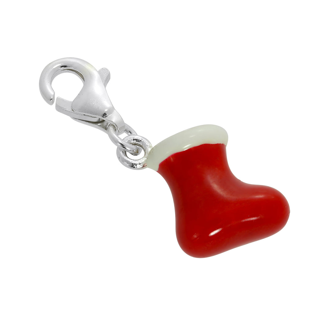Sterling Silver & Enamel Santa Boot Clip on Charm