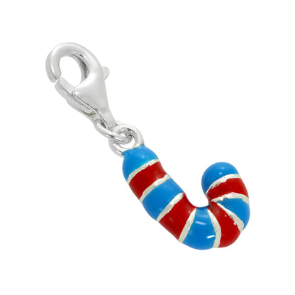 Sterling Silver & Enamel Candy Cane Clip on Charm