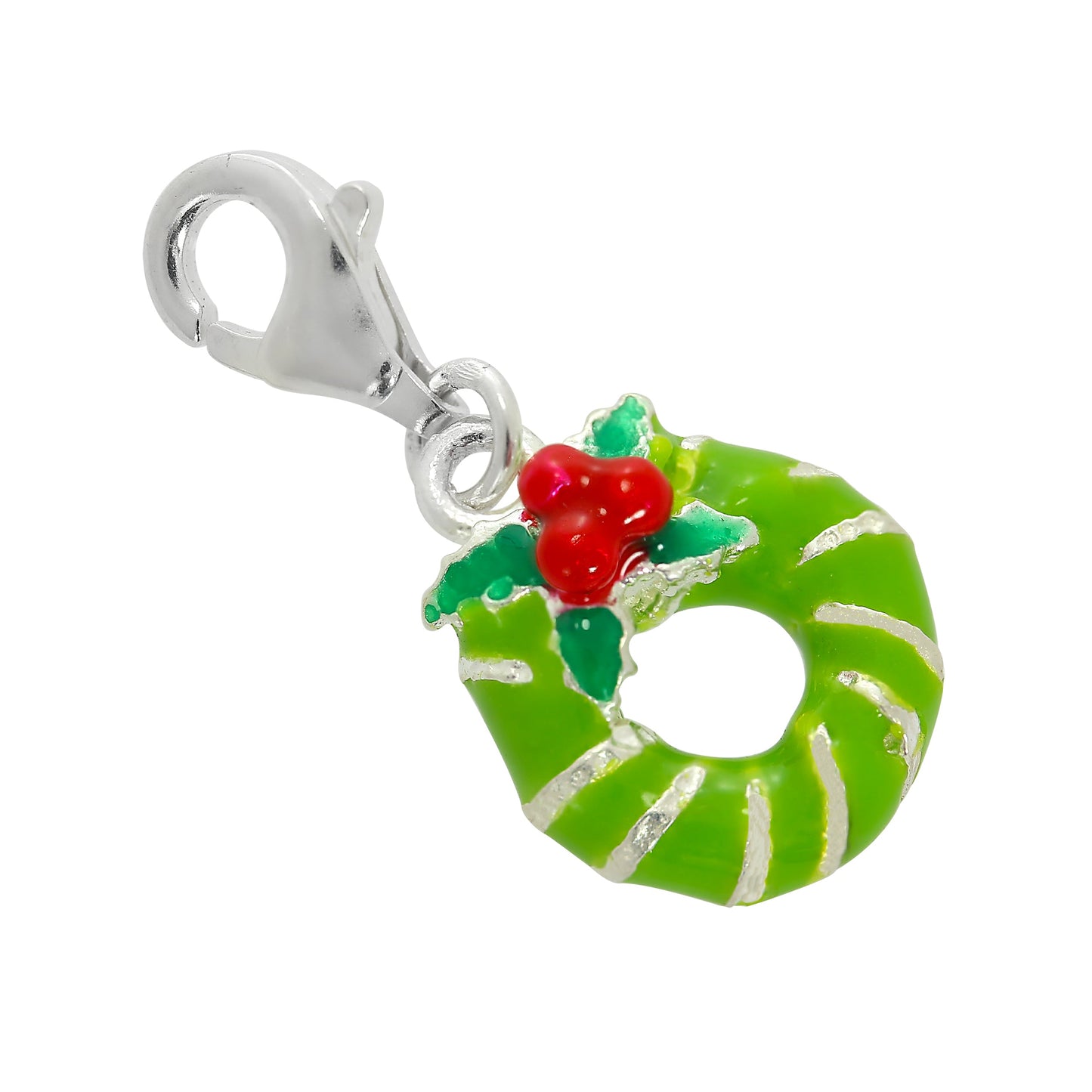 Sterling Silver & Enamel Christmas Wreath Clip on Charm