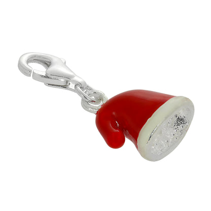 Sterling Silver & Enamel Santa Hat Clip on Charm