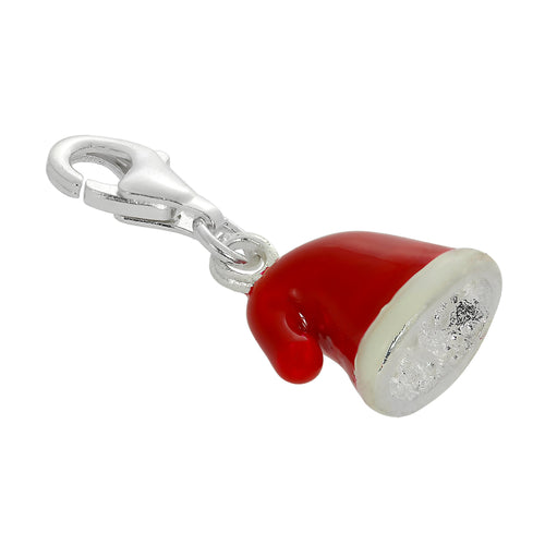 Sterling Silver & Enamel Santa Hat Clip on Charm