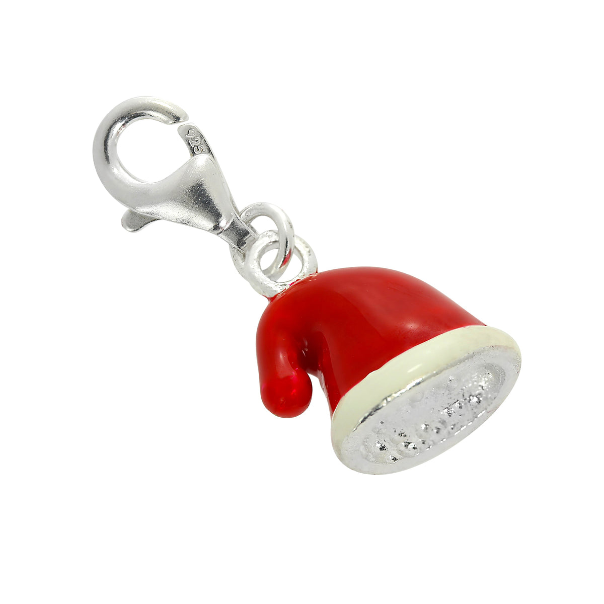 Sterling Silver & Enamel Santa Hat Clip on Charm