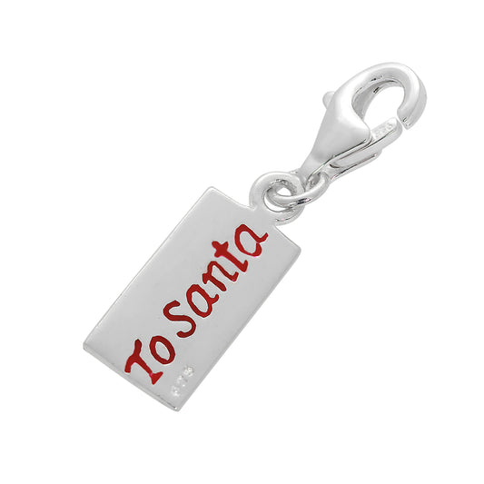 Sterling Silver & Enamel To Santa Envelope Clip on Charm