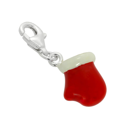 Sterling Silver & Enamel Santa Glove Clip on Charm