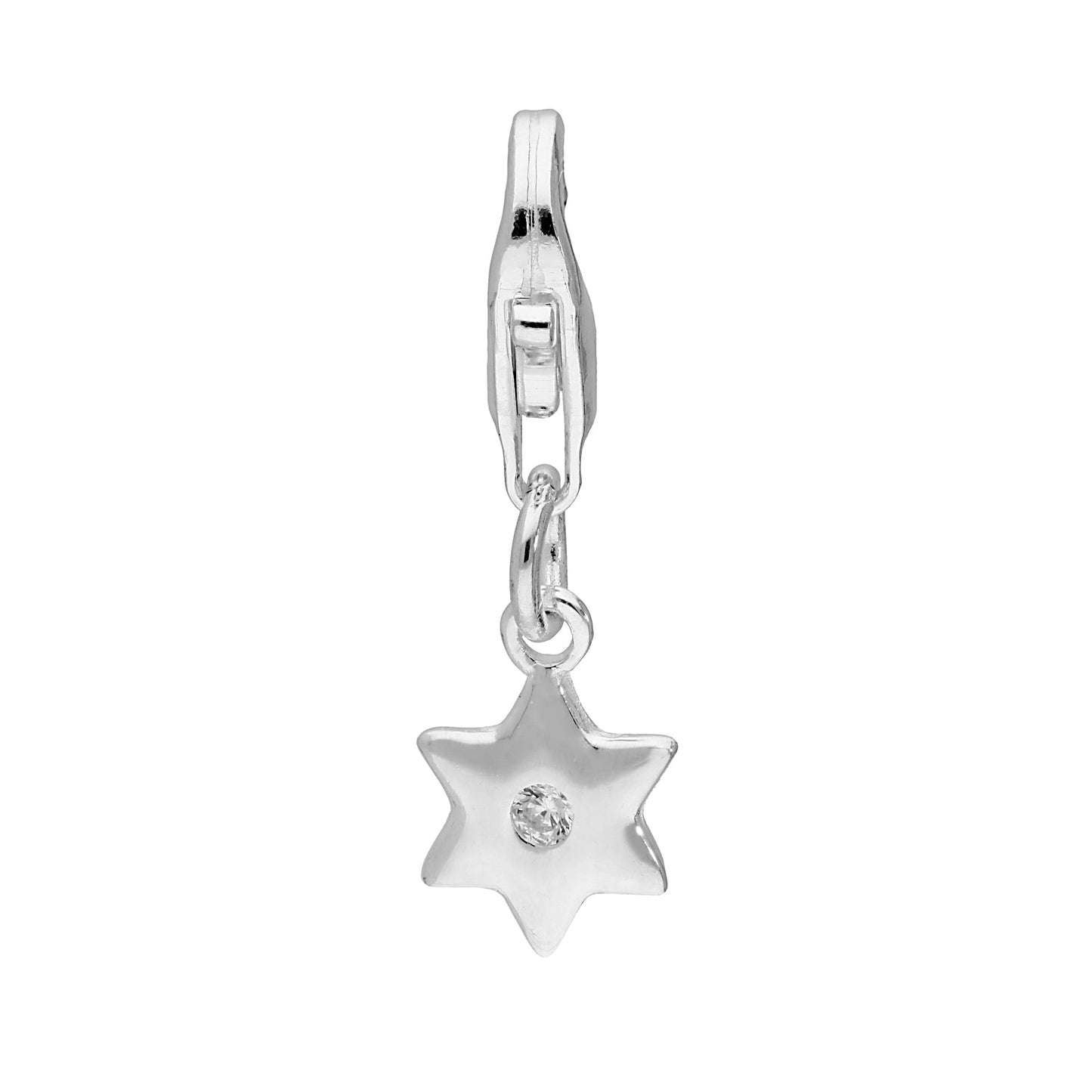 Sterling Silver & Clear CZ Crystal Star Clip on Charm