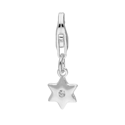 Sterling Silver & Clear CZ Crystal Star Clip on Charm