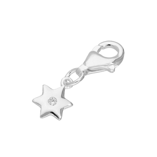 Sterling Silver & Clear CZ Crystal Star Clip on Charm