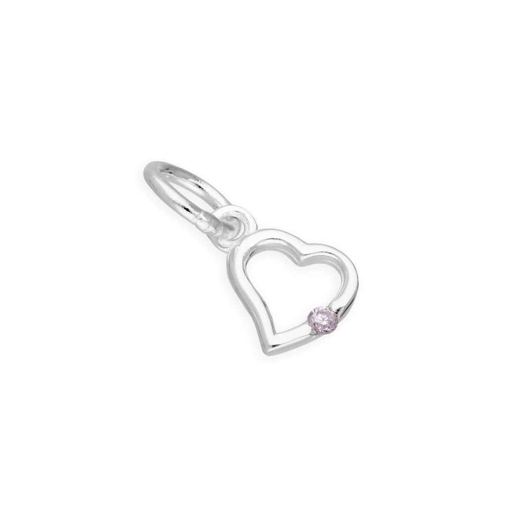 Sterling Silver & CZ Crystal Birthstone Heart Charm