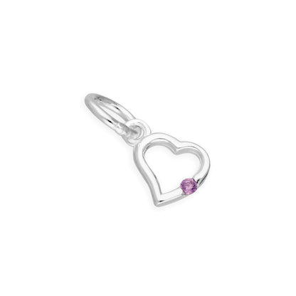 Sterling Silver & CZ Crystal Birthstone Heart Charm