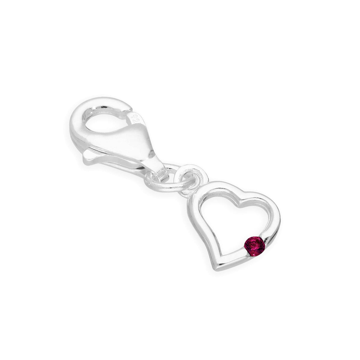 Sterling Silver & CZ Crystal Birthstone Heart Clip on Charm Birthday Love Gift