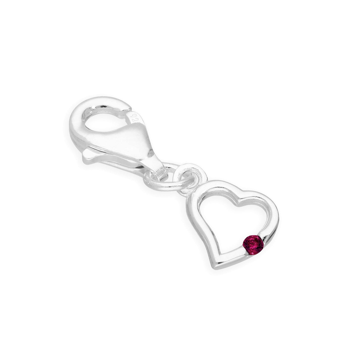 Sterling Silver & CZ Crystal Birthstone Heart Clip on Charm Birthday Love Gift