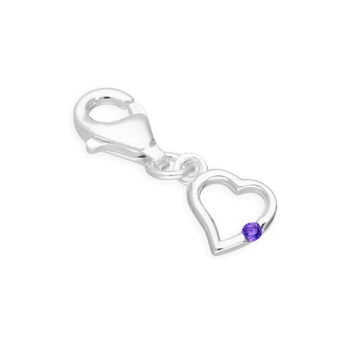 Sterling Silver & CZ Crystal Birthstone Heart Clip on Charm Birthday Love Gift