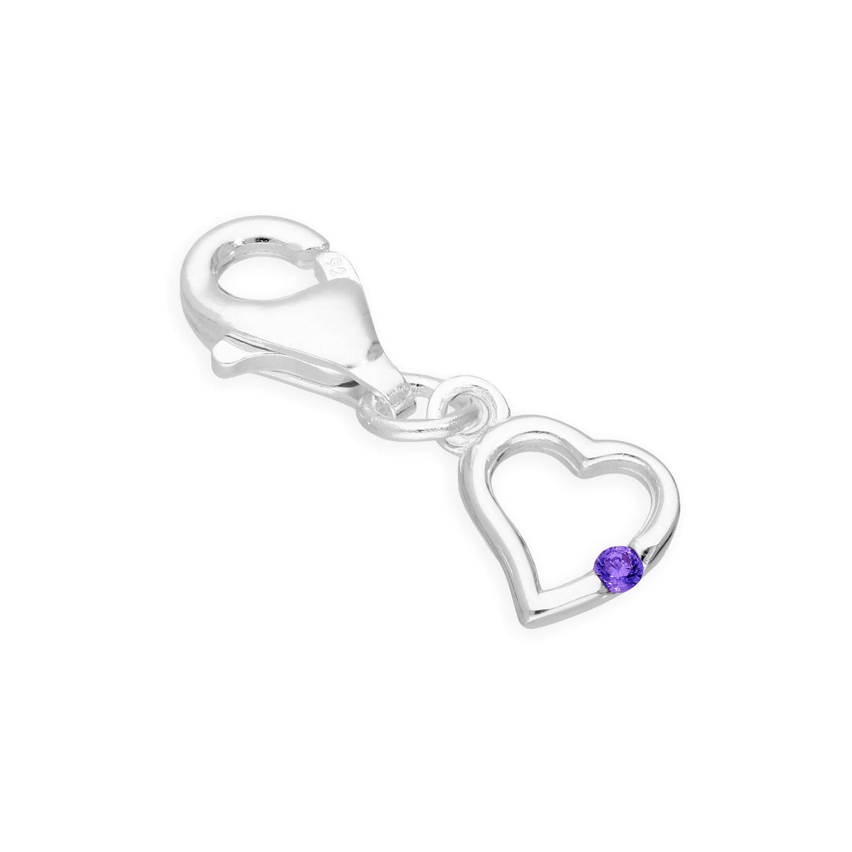Sterling Silver & CZ Crystal Birthstone Heart Clip on Charm Birthday Love Gift