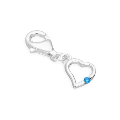 Sterling Silver & CZ Crystal Birthstone Heart Clip on Charm Birthday Love Gift