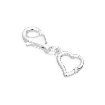 Sterling Silver & CZ Crystal Birthstone Heart Clip on Charm Birthday Love Gift