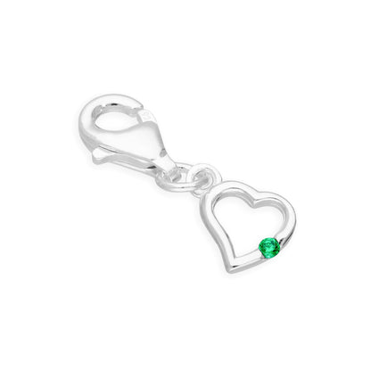 Sterling Silver & CZ Crystal Birthstone Heart Clip on Charm Birthday Love Gift