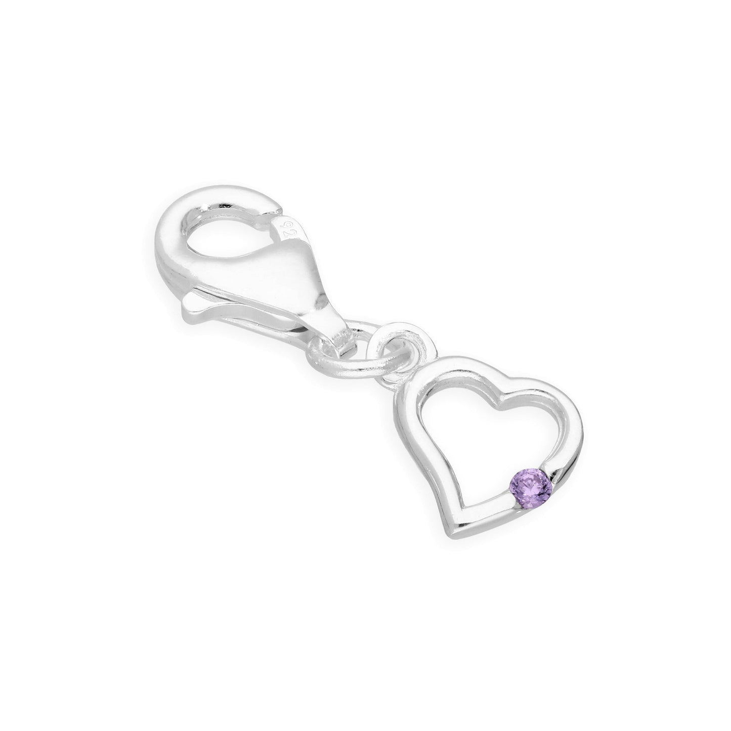 Sterling Silver & CZ Crystal Birthstone Heart Clip on Charm Birthday Love Gift