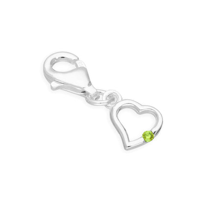Sterling Silver & CZ Crystal Birthstone Heart Clip on Charm Birthday Love Gift