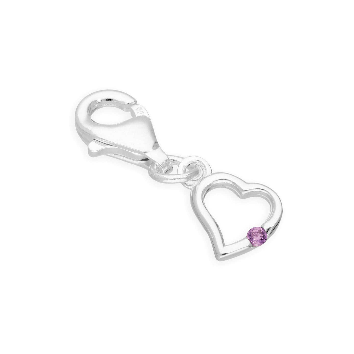 Sterling Silver & CZ Crystal Birthstone Heart Clip on Charm Birthday Love Gift