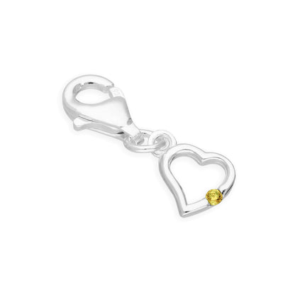 Sterling Silver & CZ Crystal Birthstone Heart Clip on Charm Birthday Love Gift