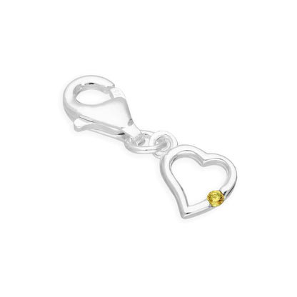 Sterling Silver & CZ Crystal Birthstone Heart Clip on Charm Birthday Love Gift