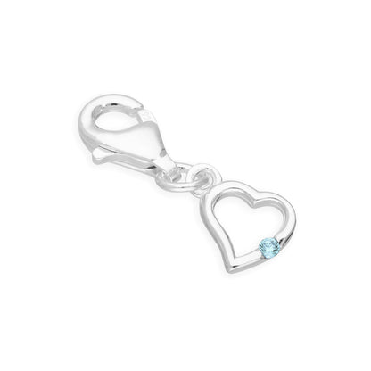 Sterling Silver & CZ Crystal Birthstone Heart Clip on Charm Birthday Love Gift