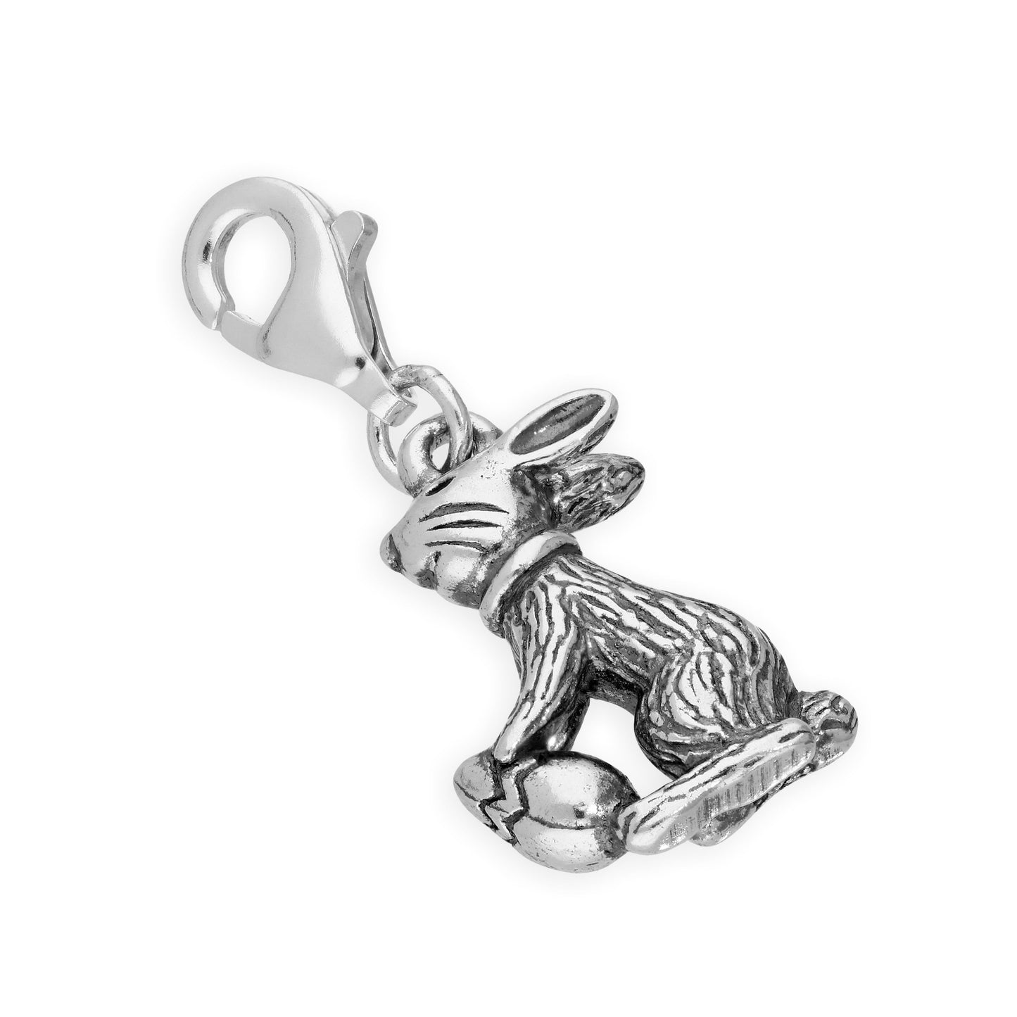 Sterling Silver Easter Bunny w Easter Egg Clip on Charm